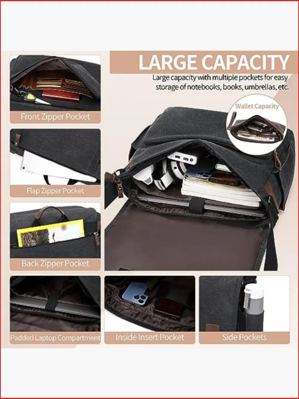Canvas Messenger Bag Fits 17-17.3